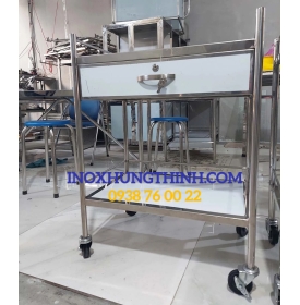Xe đẩy thuốc 2 tầng có hộc inox